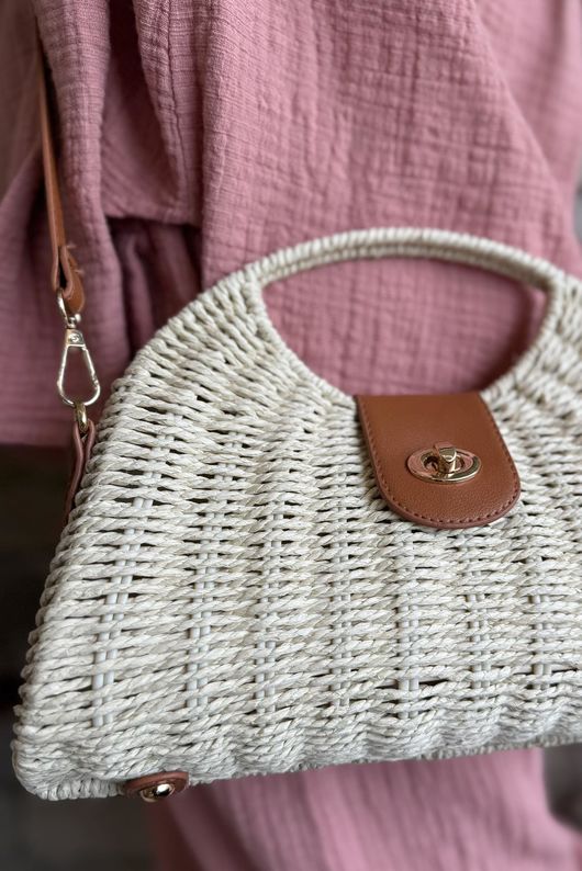 Marea Raffia Shell Crossbody Clutch Bag Light